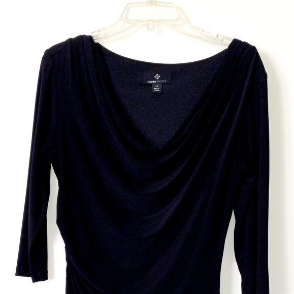Ronni Nicole Dresses & Skirts - Ronni Nicole size 12 little black dress long sleeve scoop cowl 3/4 sleev…
